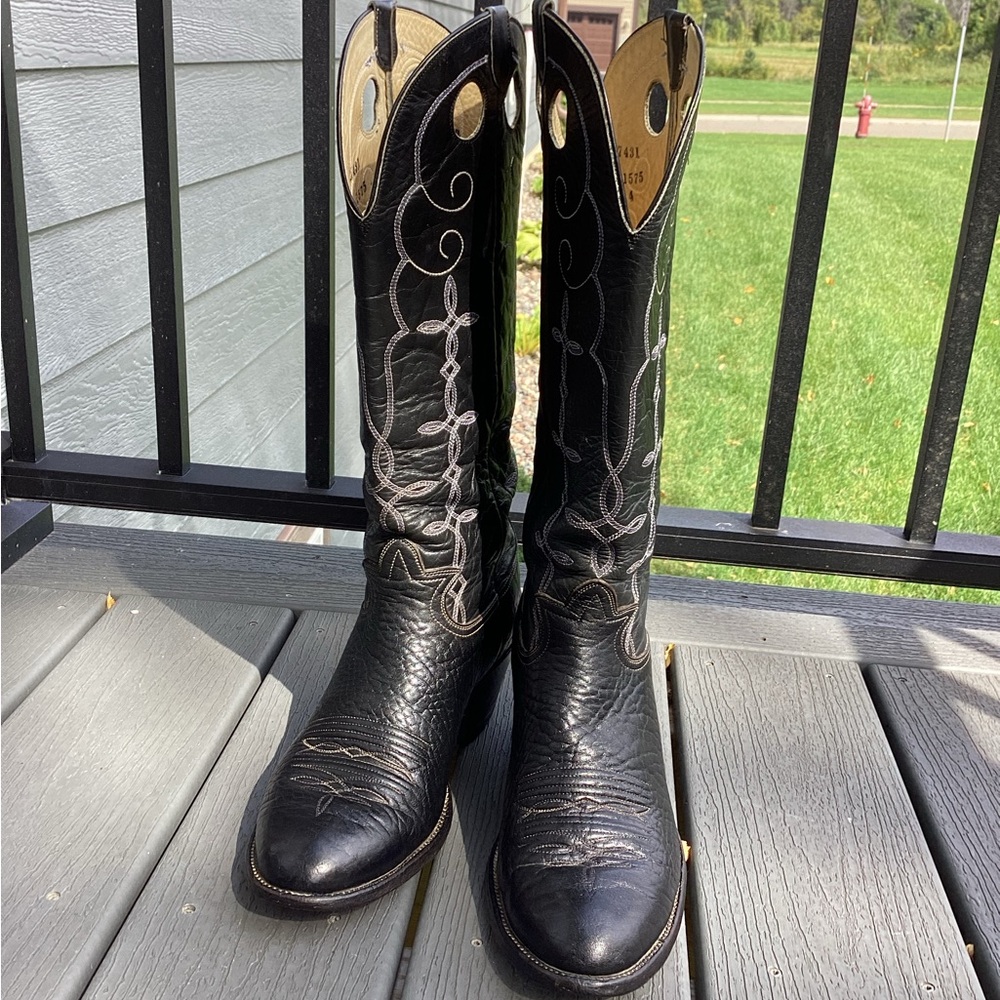 Hondo 10D Black Bullhide Leather Tall Top Cowboy Boots